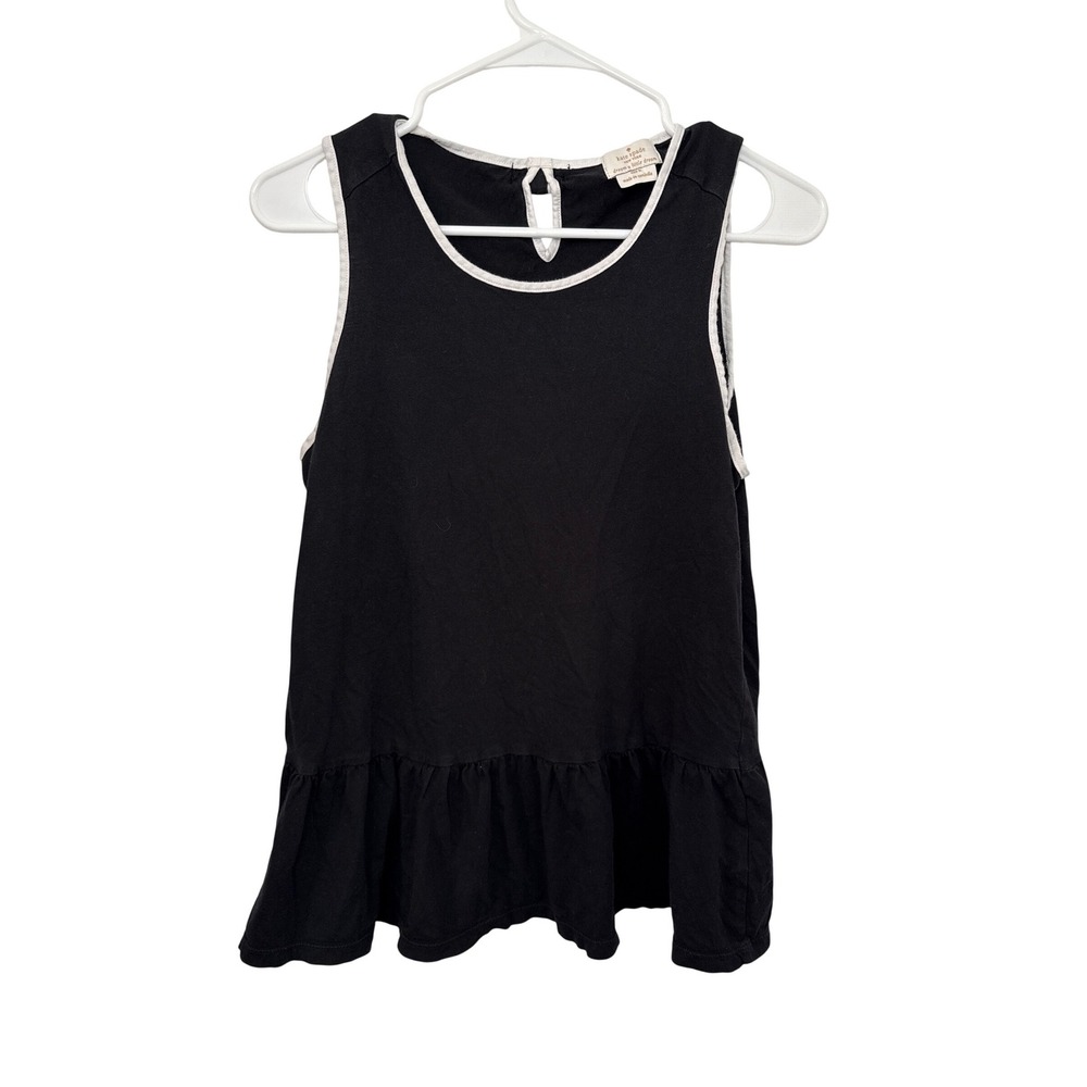 Kate Spade Black Ruffle Peplum Tank Top White Trim Size Medium